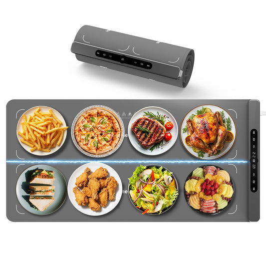 Newise Graphene Food Warming Mat with Dual Zone Control, XXL 36"x17" Electric Heating Tray, 6 Temp & Timer Settings, Fast Even Heat for Buffets, Parties, Family Dinners, Gift for Mom & Wife (Gray)