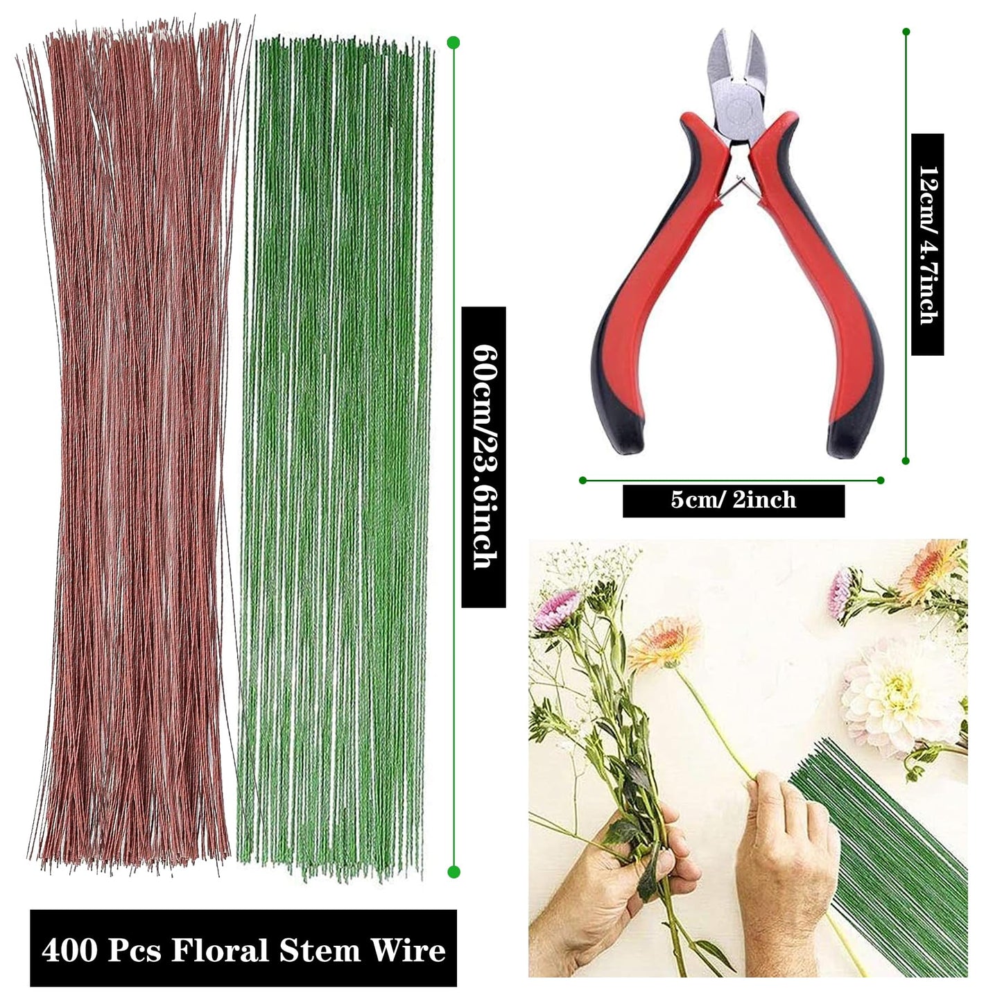 Woohome 400 Pcs Floral Wire with Wire Cutter 26 Gauge Crafts Wire Florist Flower Wire Stems Brown Floral Wire for Making Flower Arrangement Supplies Wedding Bouquet DIY