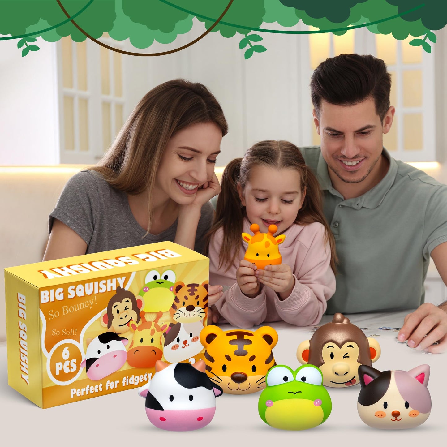 DMIGHT Party Favors for Kids 6PCS Large Animal Squishy Toys, Stress Balls Goodie Bag Stuffers, Pinata Stuffers,Birthday Gifts for Boys & Girls,Treasure Chest Prizes,Classroom Prizes for Kids