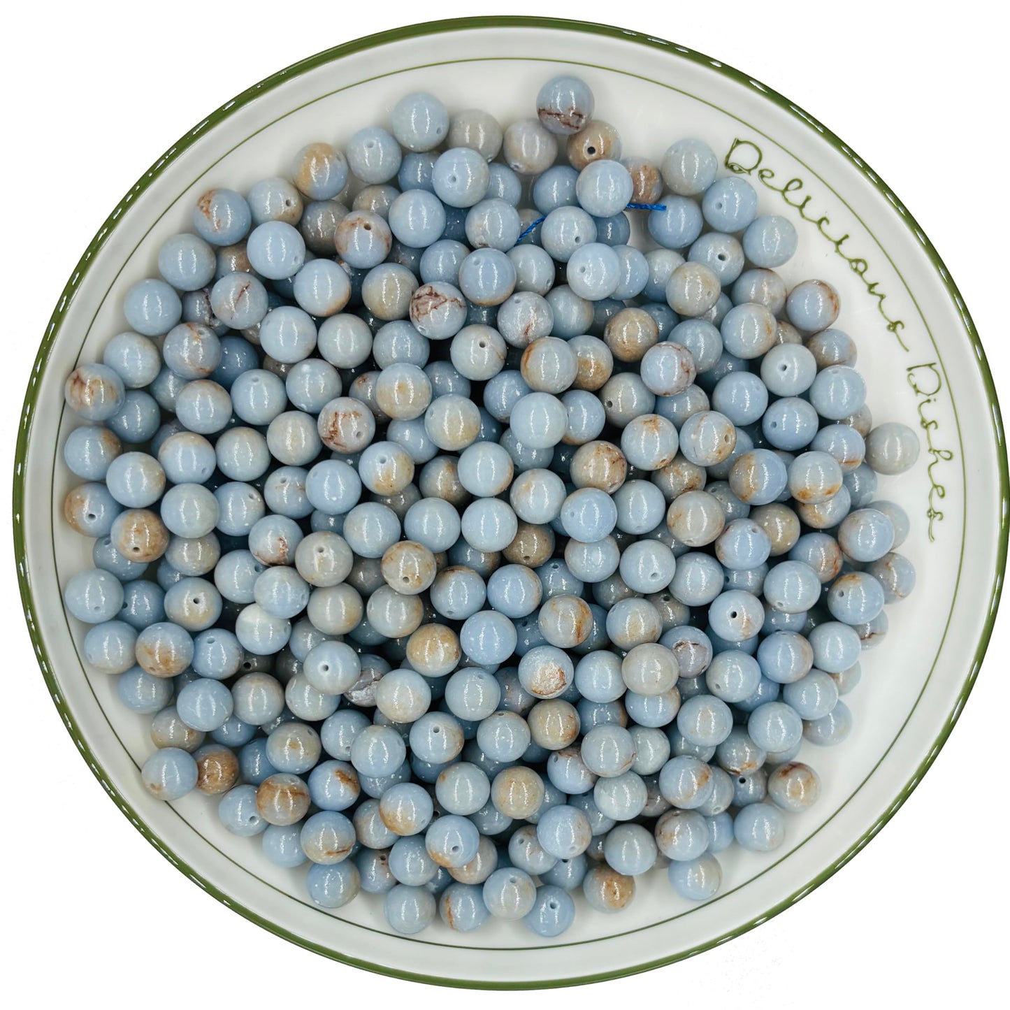 WHNKFB 6mm 100PCS Natural Blue Angelite Round Beads, Celestial Blue Loose Gemstone Beads for Jewelry Making Craft - 6mm 8mm 10mm Options with Free Elastic Cord