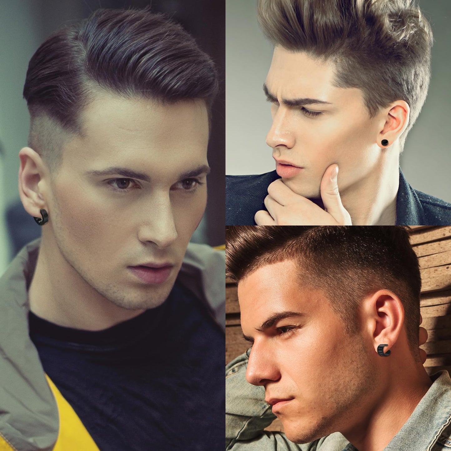 6PCS Viking Non-Piercing Magnetic Earrings: Stainless Steel Black Punk Fake Cheater Studs Clip On Jewelry for Men Women