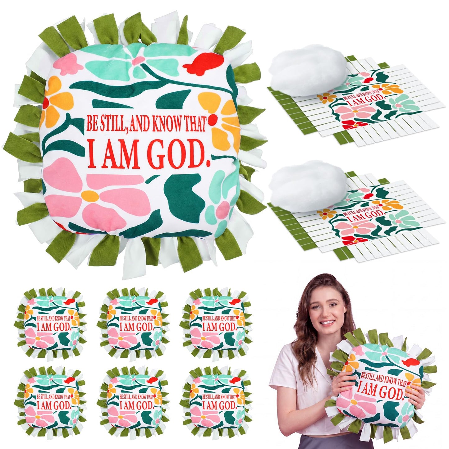Chunful 6 Sets Christian Tied Pillow Craft Kit Religious Bible Be Still and Know that I Am God DIY Pillow Craft Inspirational Gifts for Women Christian Party Decor Vbs Favors Classroom Giveaways