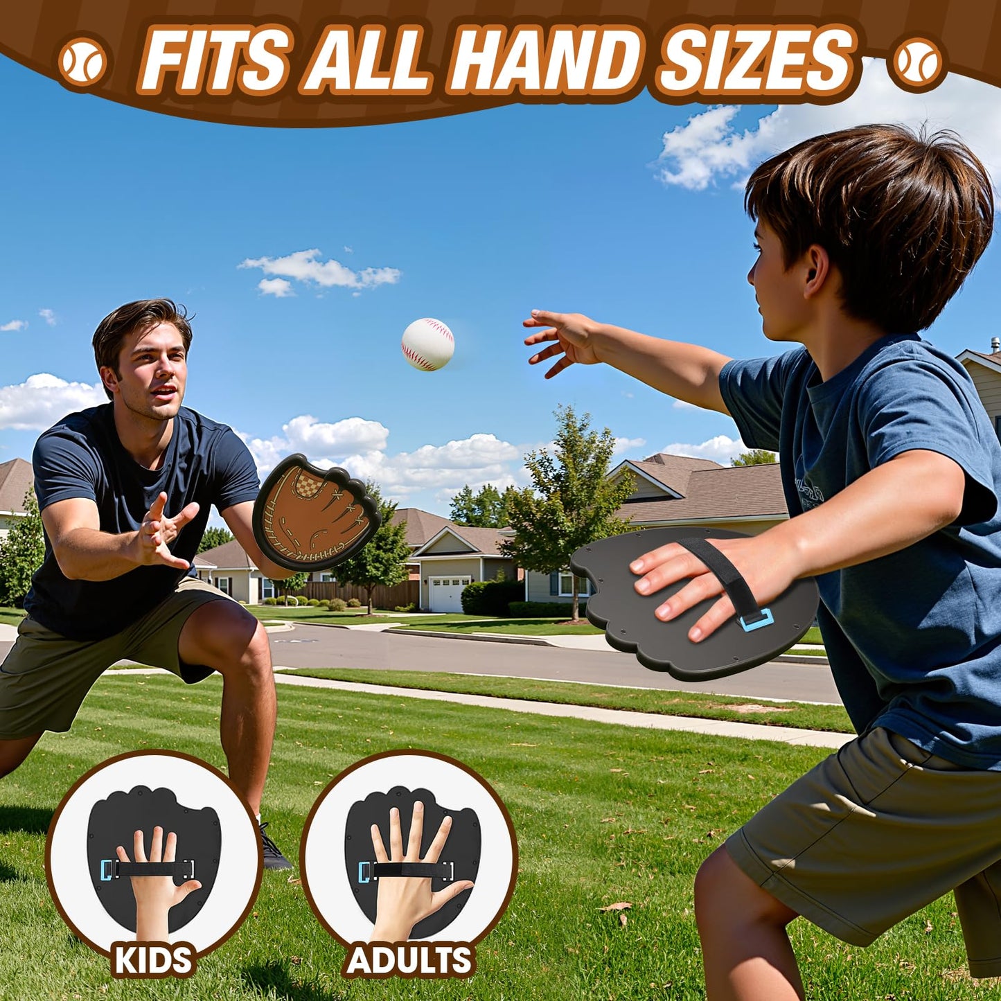 HYES Toss and Catch Ball Set, Outdoor Games for Kids, Beach Yard Camping Toys for Adult & Family, Kids Baseball Glove for 3 4 5 6 7 8+ Year Old Boys & Girls (2 Paddles & 3 Balls)