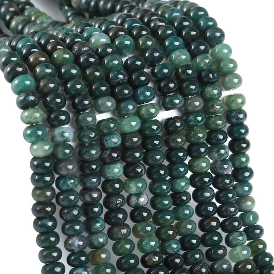 5x8mm 76pcs Natural Moss Agate Stone Rondelle Spacer Loose Beads Abacus Disk Stone Round Loose Gemstone Beads for Jewelry Making DIY Bracelet Necklace