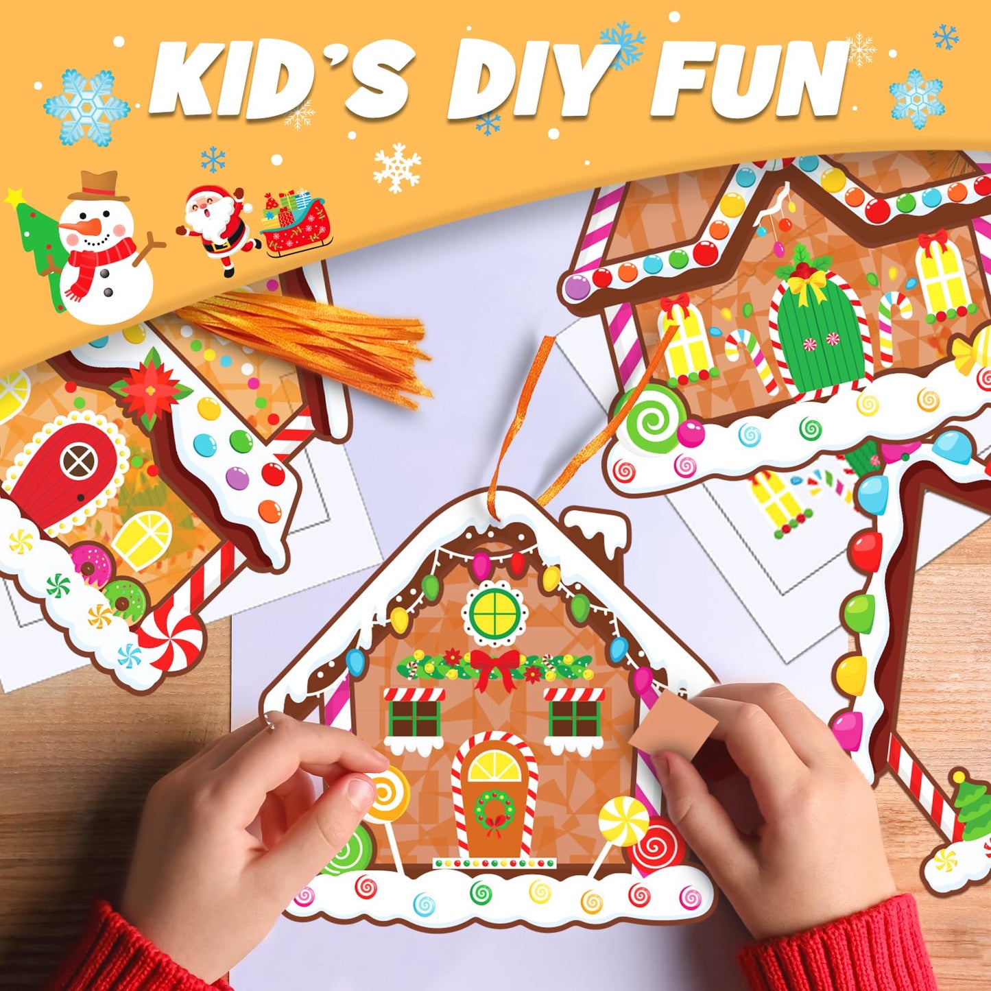 42 Packs Christmas Suncatchers Crafts for Kids, Winter DIY Gingerbread House Tissue Paper Sign Art Crafts Kit Gift for Winter Xmas Holiday Fun Home Classroom Game Activities Party Decor Favors