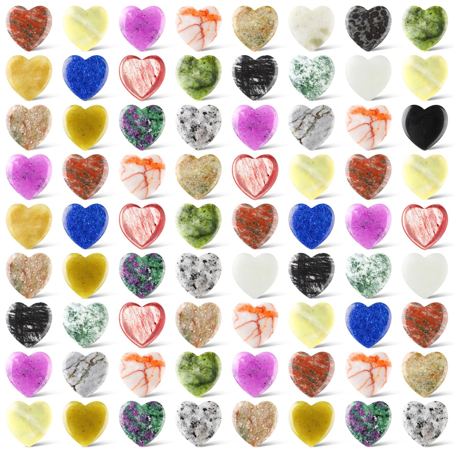 Nuenen 72 Pcs Natural Heart Shaped Crystal Stone 1 Inch Worry Stone Bulk Heart Palm Pocket Healing Carved Love Mini Gemstone Decor for Valentines Witchcraft Meditation