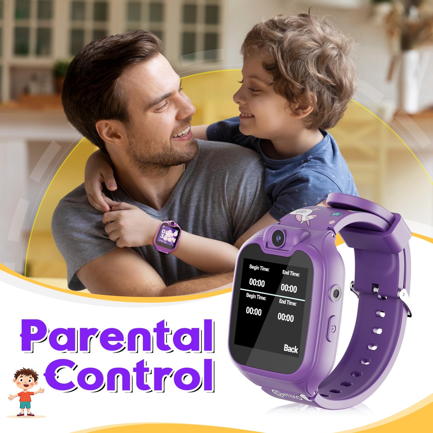 Contixo KW01 Smart Watches for Kids, Purple 1.54" HD Touch Screen Educational Smartwatch Toy with Games Camera Video Recorder Calculator Flashlight Music Player Gift for 3-12 Years Old Boys Girls