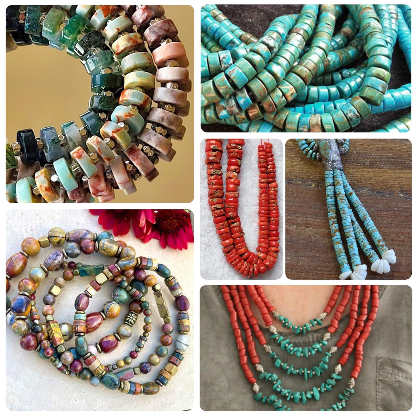 BONNY BOXX 150PCs Natural Picasso Red Turquoise Spacer Beads, Loose Semi Precious Flat Round Gemstone Heishi Disc Stone Beads for Beading Jewelry Making 4mm*2mm