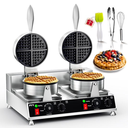 PYY Commercial Waffle Maker - Double Waffle Maker Large Stainless Steel Waffle Maker, Non-stick Electric Chaffle Maker for Restaurant Party Food Stall, 2500W