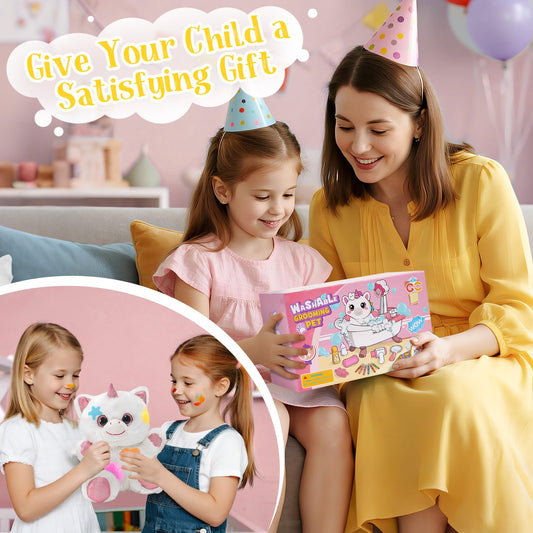 G.C Paint-Wash-Recolor Unicorn Stuffed Plush Doodle Toys for Girls Gift, Pretend Play Bathtub & Washable Blow Airbrush Painting Craft Kit, Unicorn Birthday Gift for Kid Girl 3 4 5 6 7 8 9+ Years Old