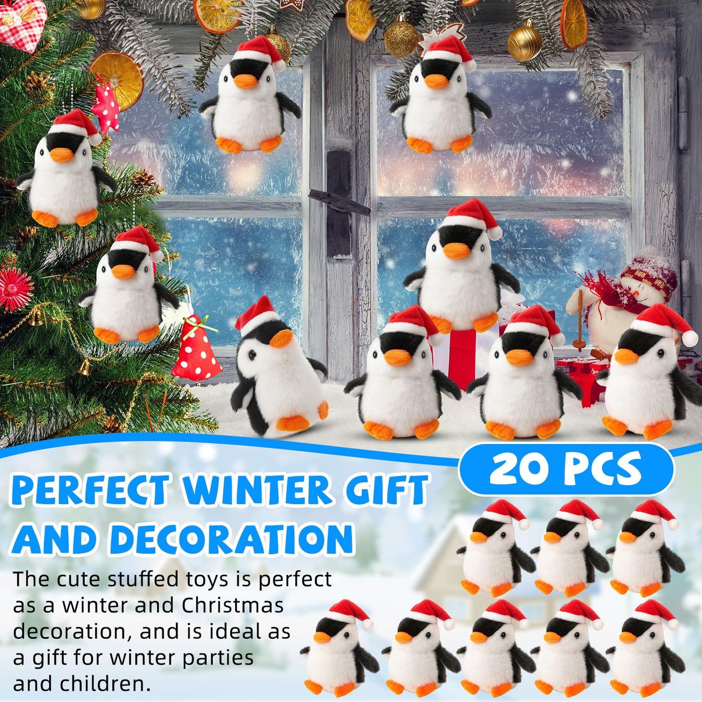 Motionchic 20 Pcs Mini Plush Penguin Winter Party Favors Cute Penguin Hanging Stuffed Animal Plush Party Favors for Bag Pendant (Christmas Hat,Black)