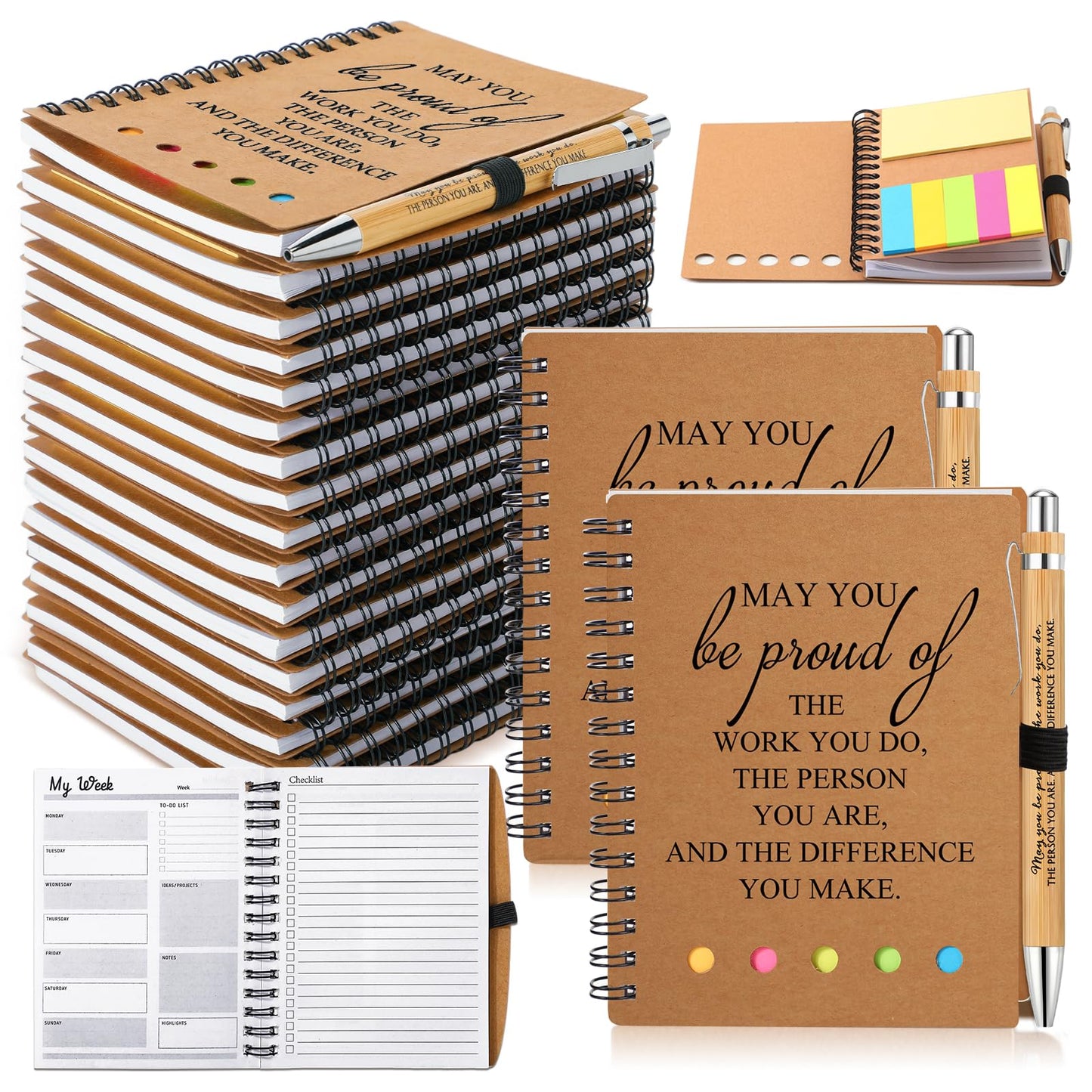 Moinchore 20 Sets Teacher Appreciation Gifts Thank You Gifts Inspirational Spiral Notebooks with Sticky Notepad and Bamboo Pen Nurse Week Gift for Team Nurse Coworker Graduation (May You Be Proud)