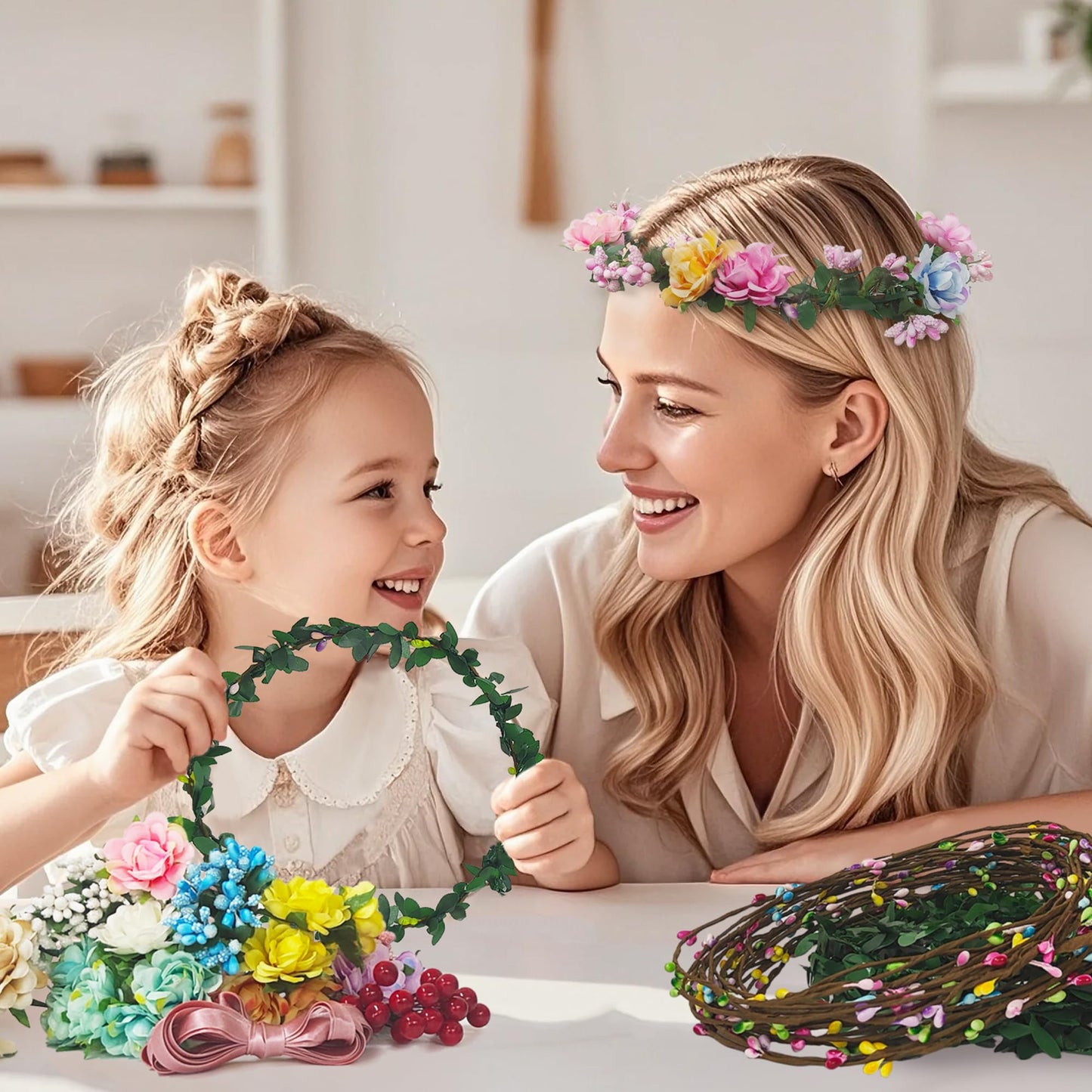 Yiranok Flower Crowns Making Kit,20 Sets Make Your Own Flower Crown Crafting Kit Blooming Rose Wreath Headband and Bracelet Making Kit DIY Floral Crown Wedding Party Fairy Hair Accessories Gift