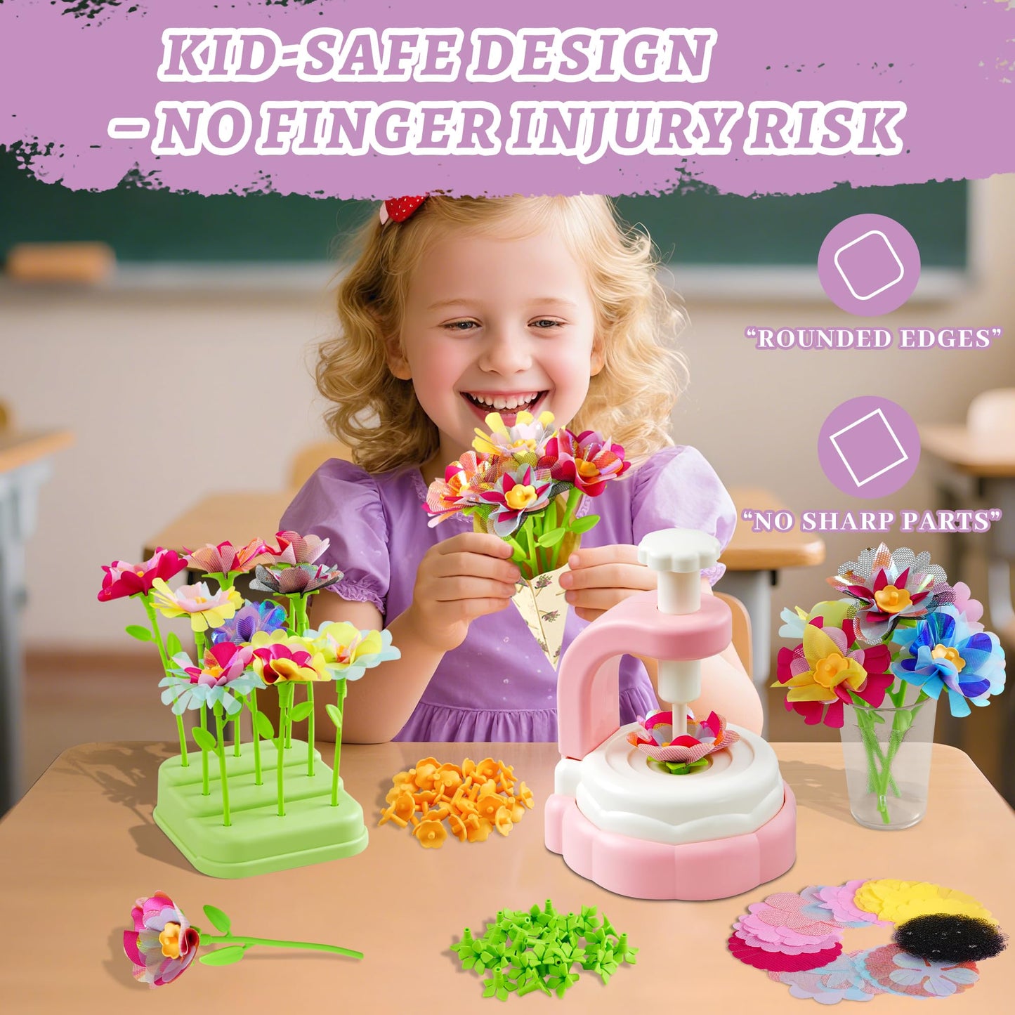 SANGQAOFU Fabric Flower Bouquets Kit DIY Arts and Crafts Kits for Kids Age 3-12 Christmas Birthday Gifts for 3 4 5 6 7 8+ Year Old Toddler Girls Toys