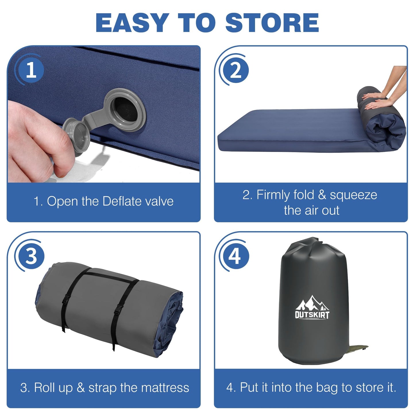 OUTSKIRT Ultralight Self Inflating Sleeping Pad, 4" Thick Camping Mattress with Pump Pack, 9.5 R-Value Insulated Sleeping Mat, Portable Camping Bed for Tent, Car, Truck or Van, 4 Season Camp Mattress