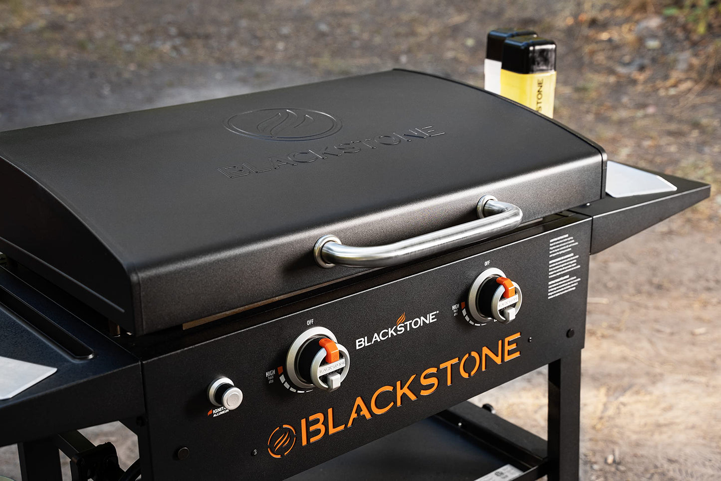 BLACKSTONE 1883 Original 28” Griddle with Integrated Protective Hood and Counter Height Side Shelves, Powder Coated Steel, Black