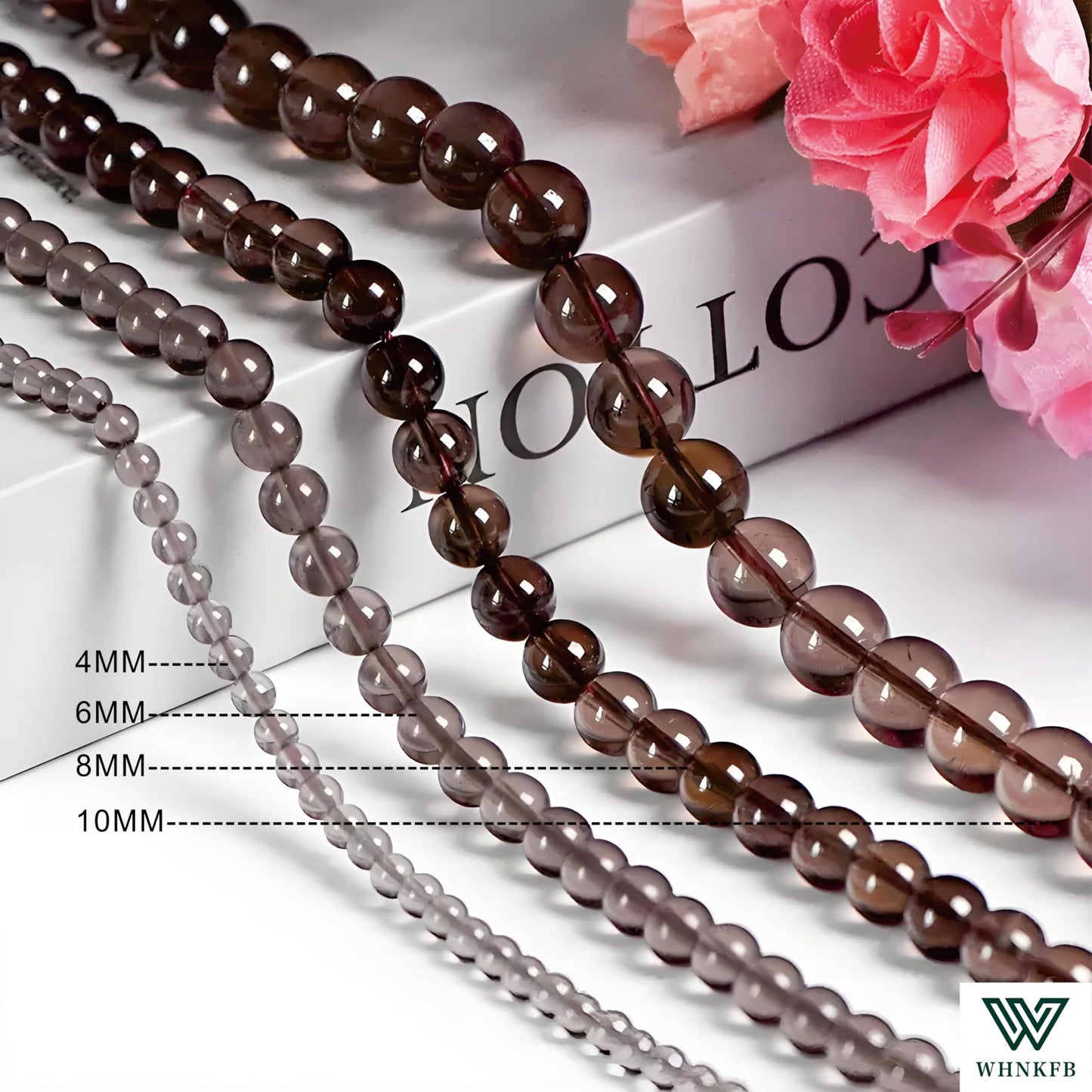 WHNKFB 10mm 50PCS Natural Smoky Quartz Round Beads, High Clarity Loose Brown Crystal Beads for Jewelry Making Craft - 6mm 8mm 10mm Options with Free Elastic Cord