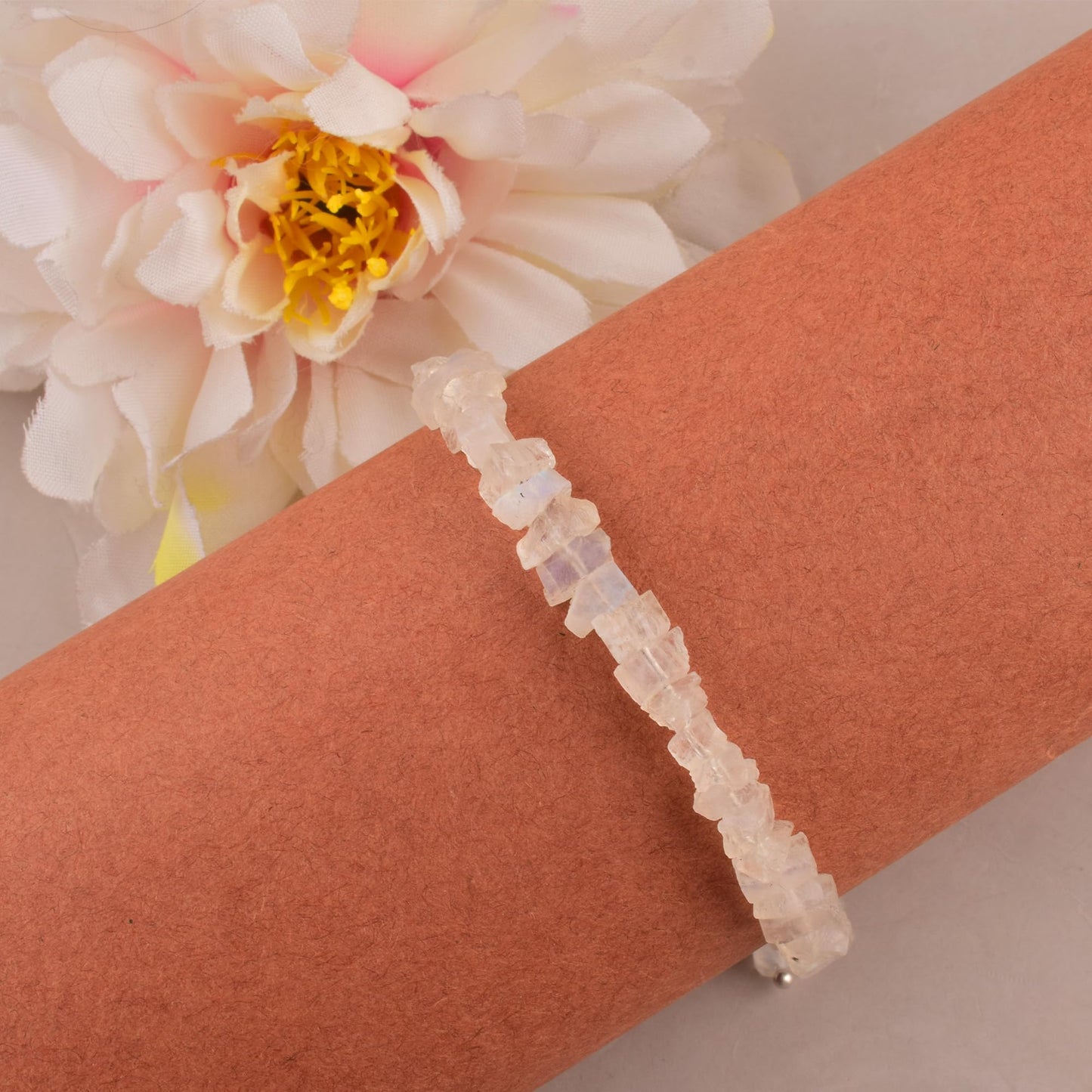 Natural Raw Rainbow Moonstone Bracelet, Rough Beads Gemstone, Healing Crystals, Birthday, Gift for Her, Gemstone Jewelry for Women, Pretection Bracelet