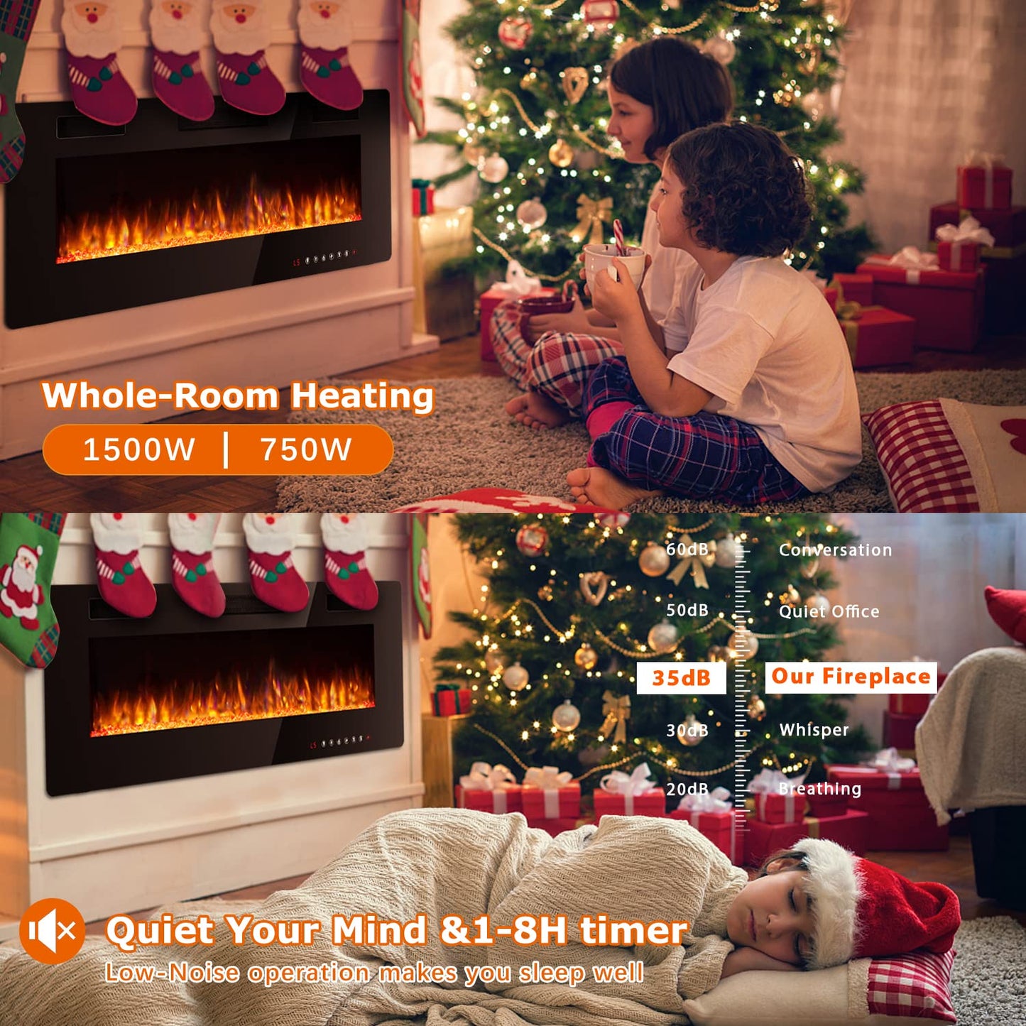 Vitesse 60 Inch Ultra Thin Electric Fireplace-Narrow Bezel Linear Fireplace Heater Recessed Wall Mounted, Remote and Screen Control, 8H Sleep Timer, Low Noise, 750/1500W for Living Room, Bedroom