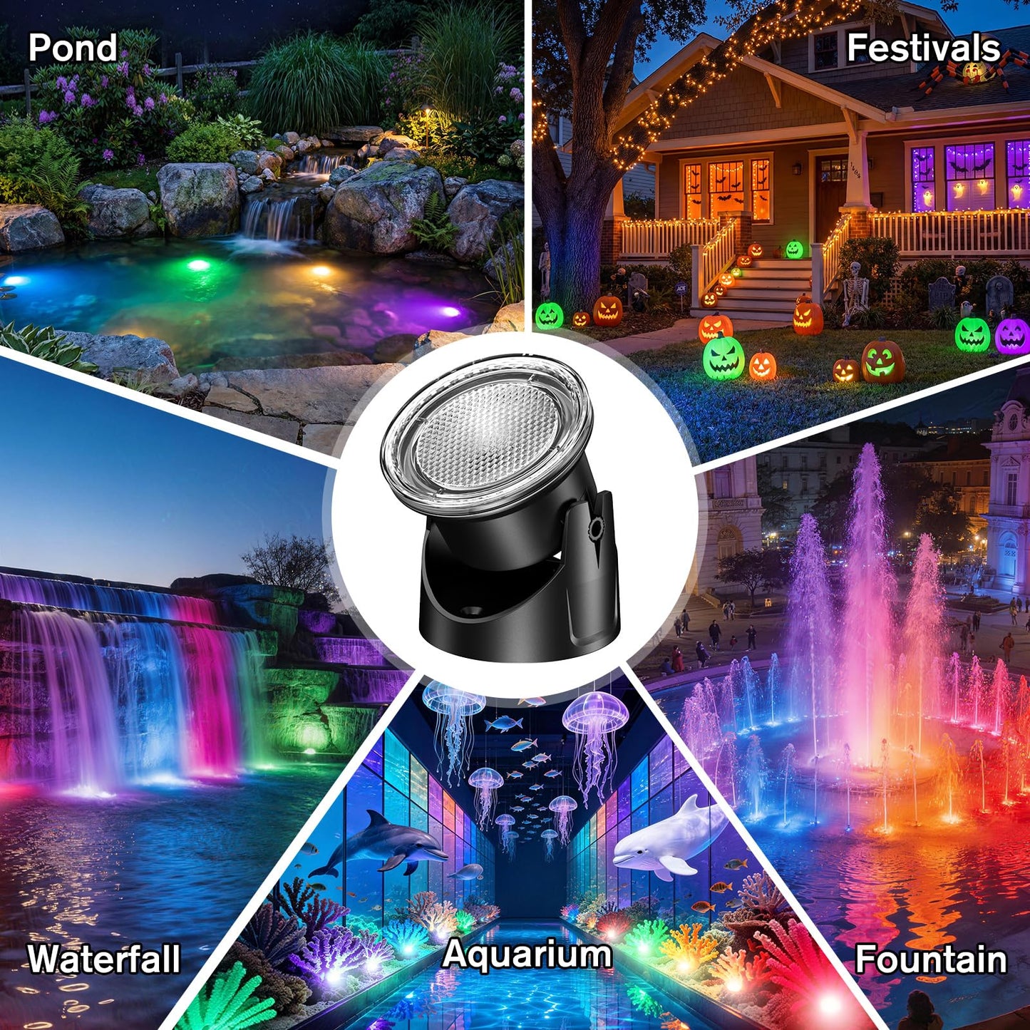 POPOSOAP 6-Head RGB Underwater Pond Lights, IP68 Waterproof LED Lights with Remote Control, Timer & Memory Function Fountain Lights for Pond Fountain Waterfall Aquarium Pool Outdoor Decoration