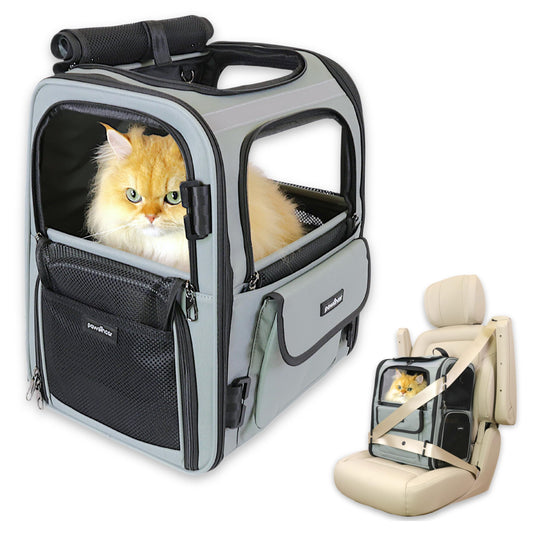 Crash-Tested Multi-Window Cat Backpack Carrier | 2-in-1 Lab-Tested Cat Car Seat & Dog Backpack Carrier | 4 Windows, 4-Side Breathable, Zipper Locks, Foldable | Perfect for Hiking & Pet Car Travel.