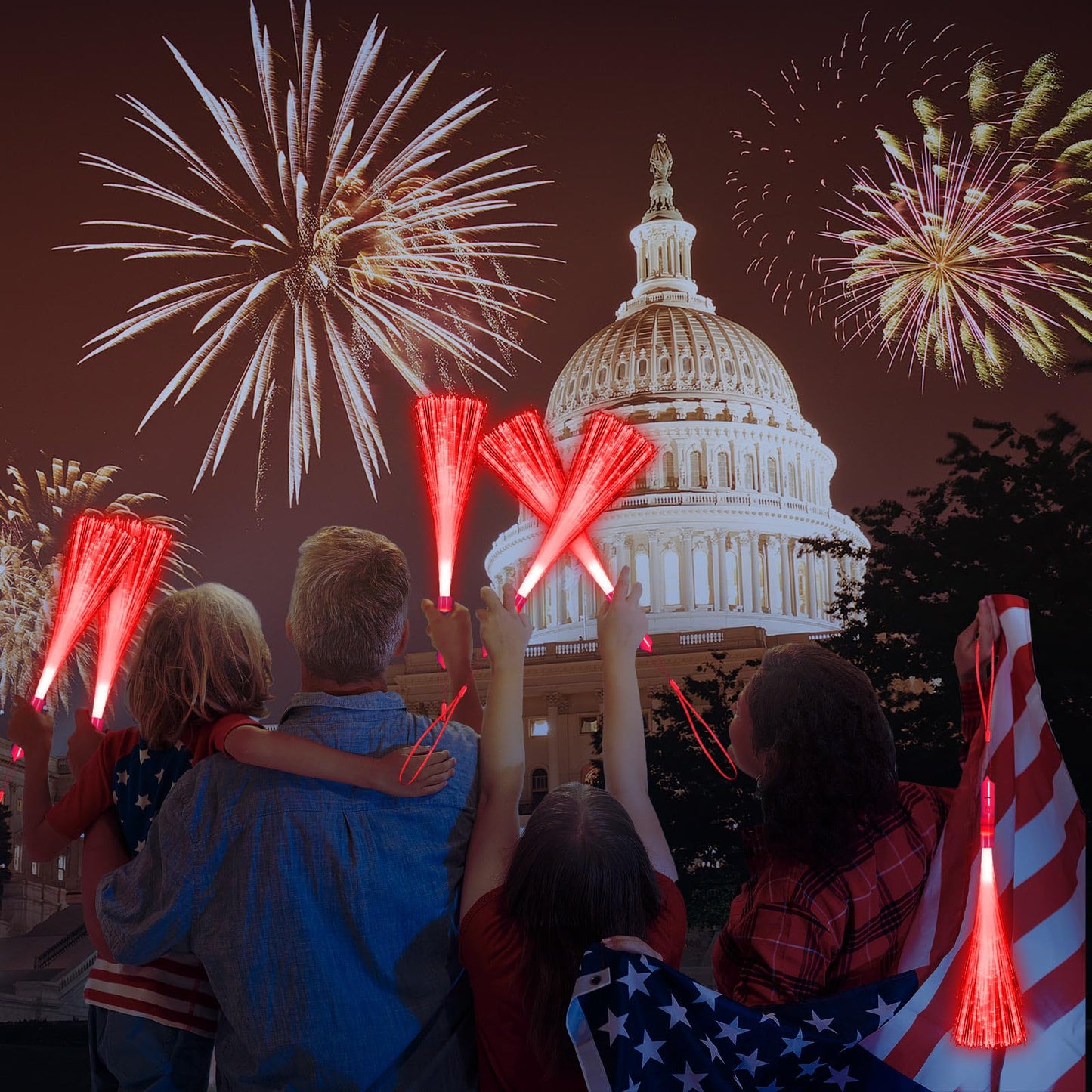 YOFOBU 60 Pack Red Fiber Optic Wands Glow Fiber Wands Bulk LED Light Up Wands with 3 Flashing Modes LED Flashing Sticks for July 4th Halloween Christmas Valentine's Day Wedding Birthday