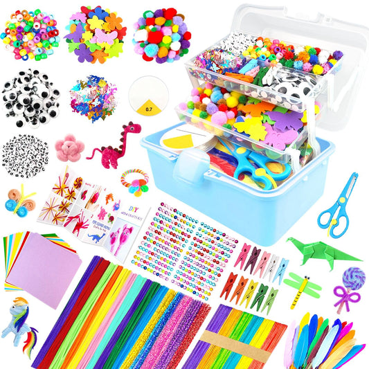 3000Pcs Arts and Crafts Supplies for Kids Craft Kits with Pipe Cleaners Crafting Supply All in 3 Layered Craft Box DIY Crafts for Kids Ages 4-8 8-12 Homeschool Supplies Toys Gifts for Girls & Boys