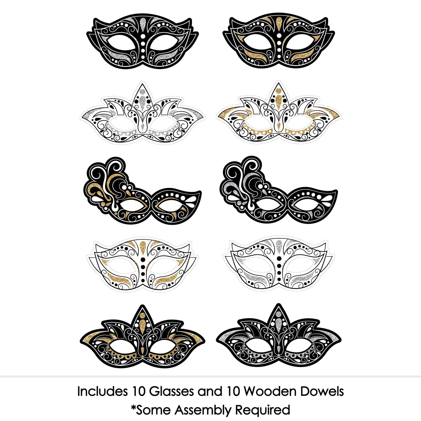 Big Dot of Happiness Masquerade Masks - Paper Card Stock Venetian Mask Party Photo Booth Props Kit - 10 Count