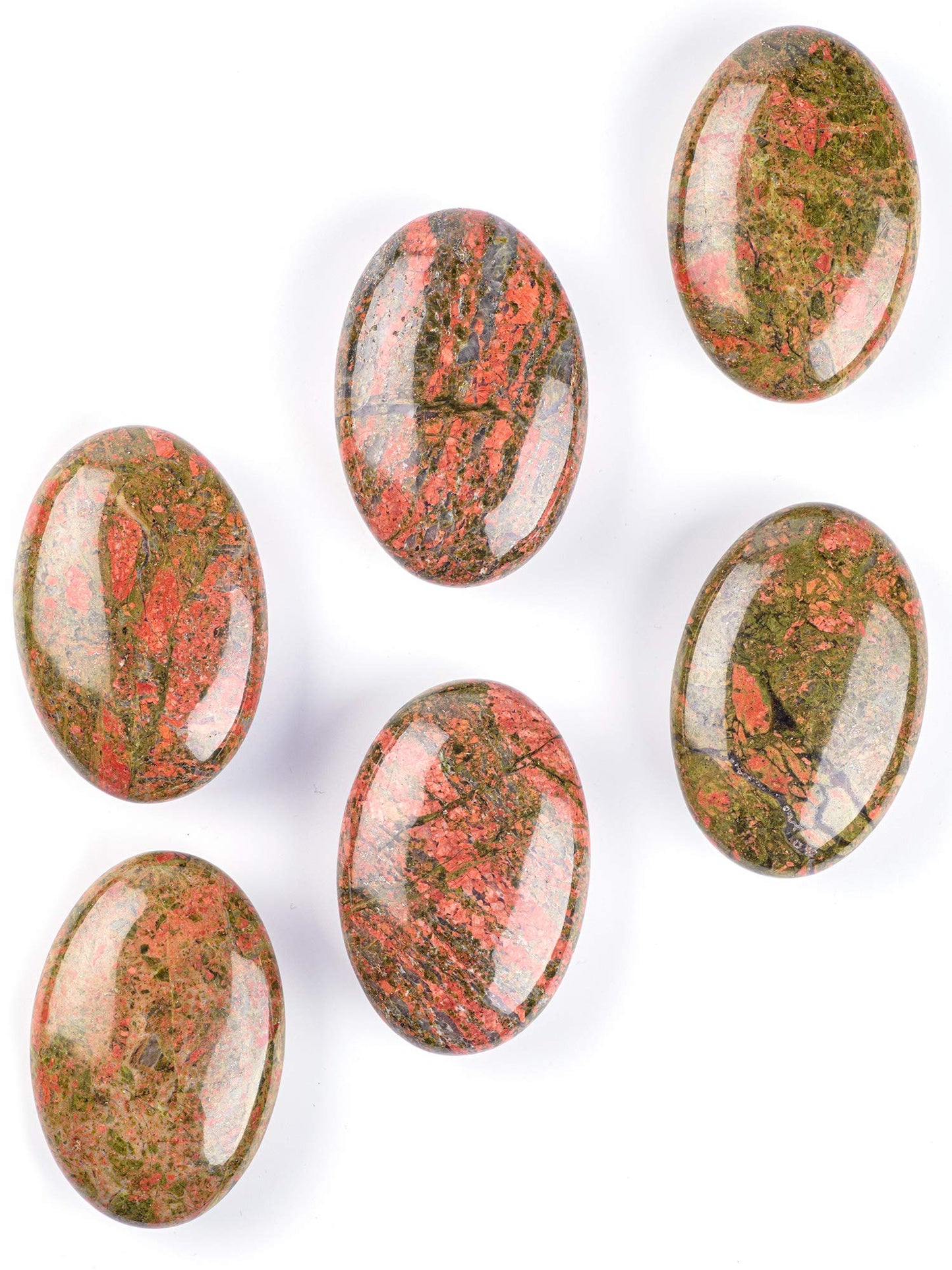 Unakite Palm Stone Crystal Natural Chakra Reiki Polished Healing Love Oval Pocket Worry Stone Crystals for Anxiety Stress Relief Therapy