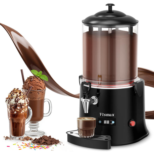 Vtsmax 10L/2.6Gal Commercial Hot Chocolate Machine Hot Drink Dispenser, 86-194°F Intelligent Temperature Control Hot Beverage Maker for Chocolate, Cocoa, Milk, Coffee, Juice, Black
