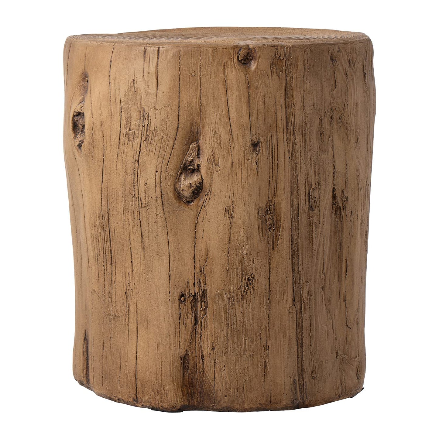 SUNBURY Outdoor Stump Side Table, Faux Wooden Concrete Side Table, Tree Stump Wooden Stool, Patio End Table, Round Outdoor Accent Drum Table, Light Brown Ottoman or Plant Stand