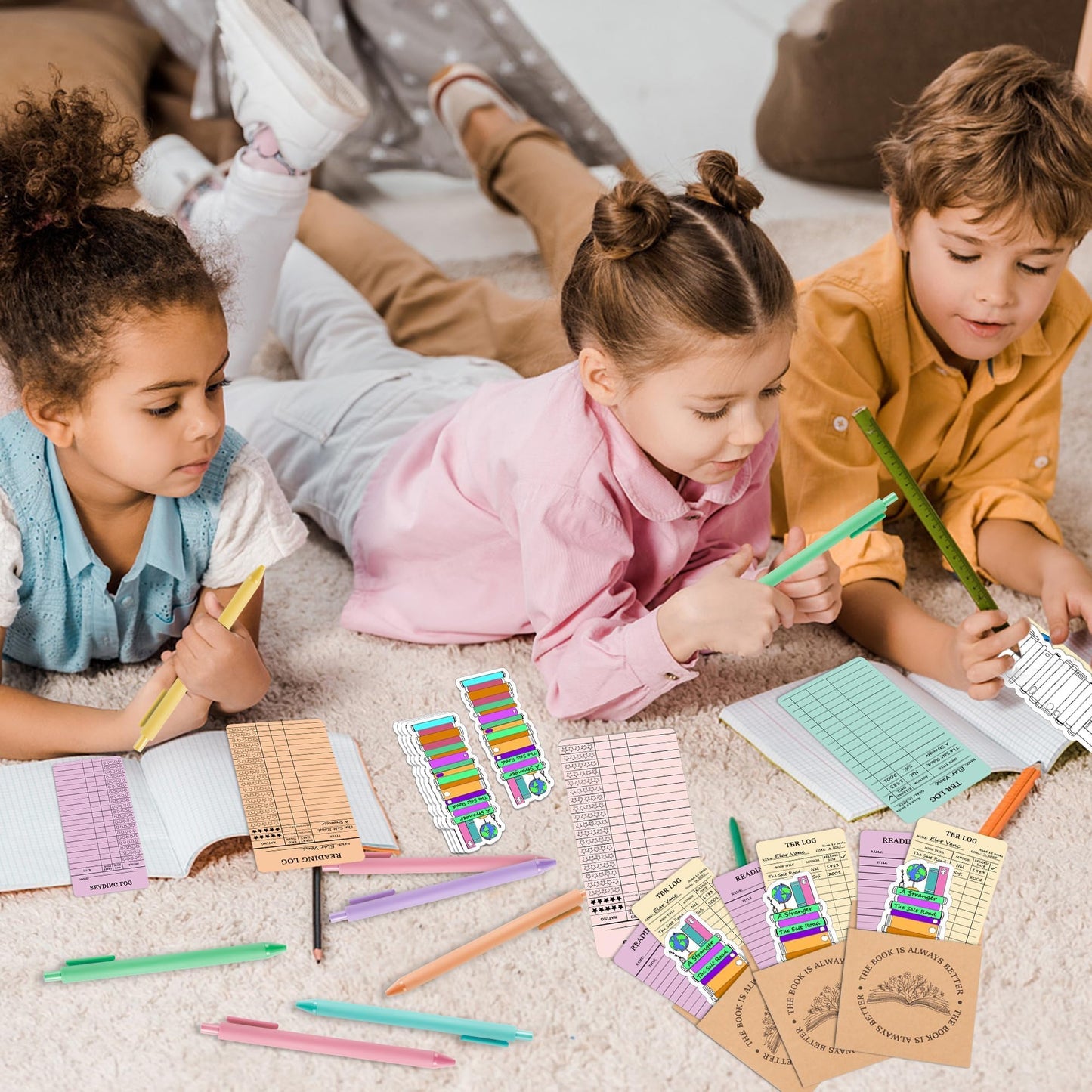 L1rabe TBR Cards Bookmark Set - Back to School 48P Reading Log TBR Cards for Reader Bookish Bookworm Gift, 72P Color Your Own Bookmarks Reading Pocket Pens for Students Teacher Women to Review Tracker