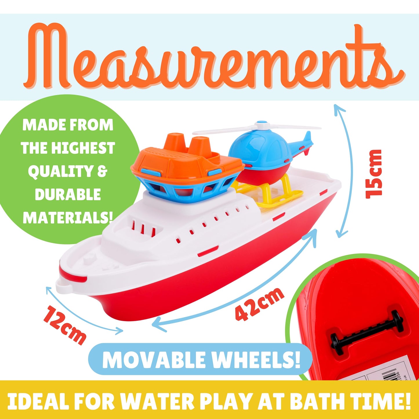 Toyland® 17" Floating Tugboat Bathtub & Pool Toy for Toddlers – Water Boat with Removable Helicopter, Durable Non-Toxic Kids Water Toy for Bath Time, Pool & Outdoor Play (Ages 2+)