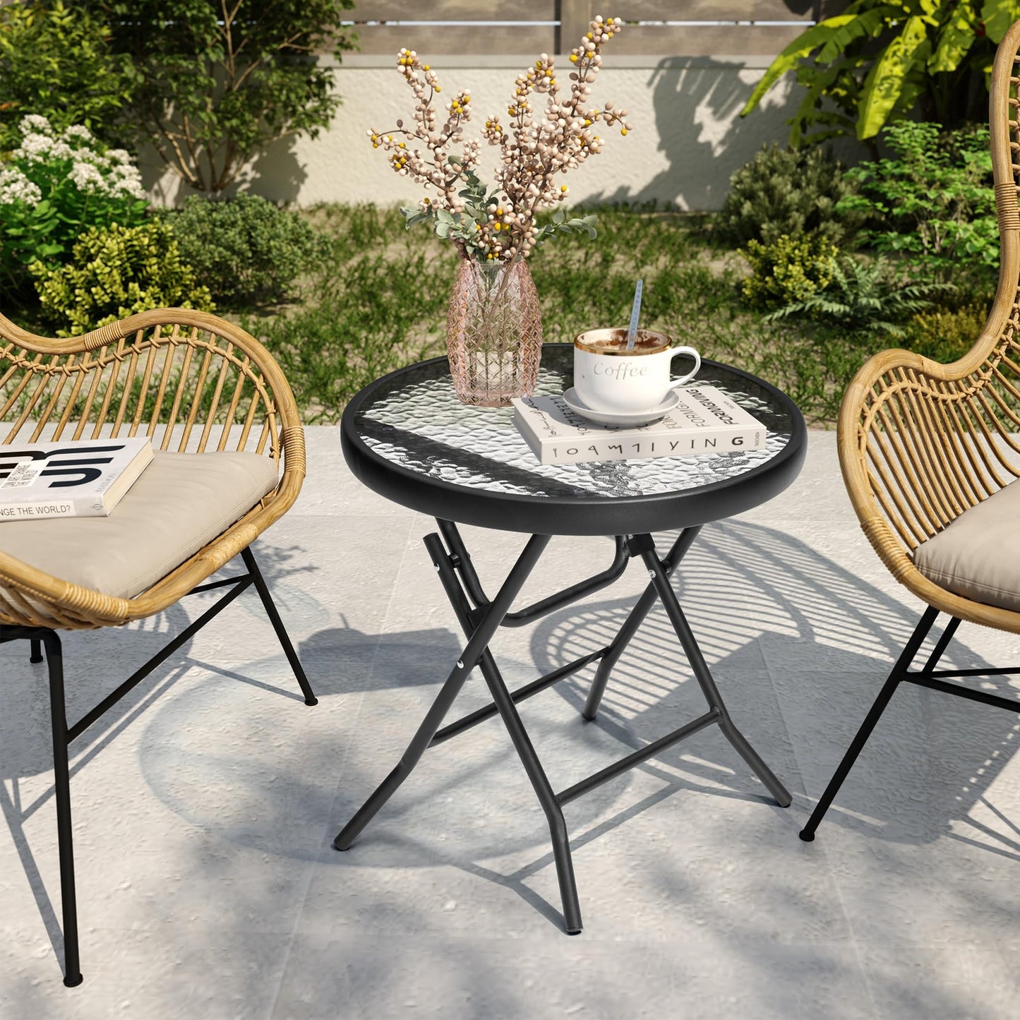 JOINHOM Outdoor Side Table - Small Patio End Table All Weather, Patio Furniture Sets and Outside Furniture for Pool, Balcony, Deck, Porch, Black