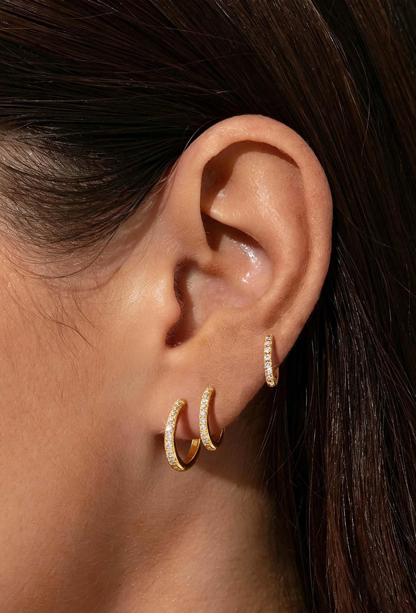 3Pairs Gold Hoop Earrings Set for Women Trendy Chunky Huggie Dainty Earring Jewelry for Women Teens (Gold - Diamond 3 Pairs)