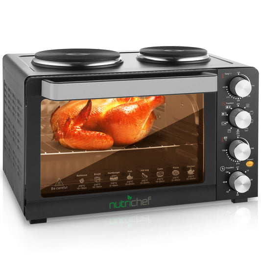 NutriChef Kitchen Convection Electric Countertop Rotisserie Toaster Oven Cooker with Food Warming Hot Plates, 30+ Quart (AZPKRTO28)