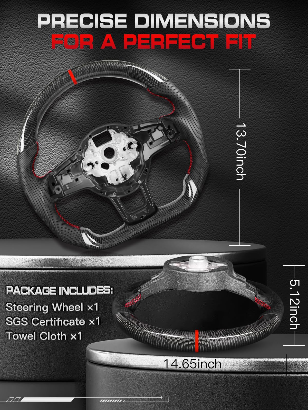TESFEEL Real Carbon Fiber Steering Wheel for Volkswagen GTI 2015-2017 Nappa Perforated Leather with Hand Stitching D-Shaped