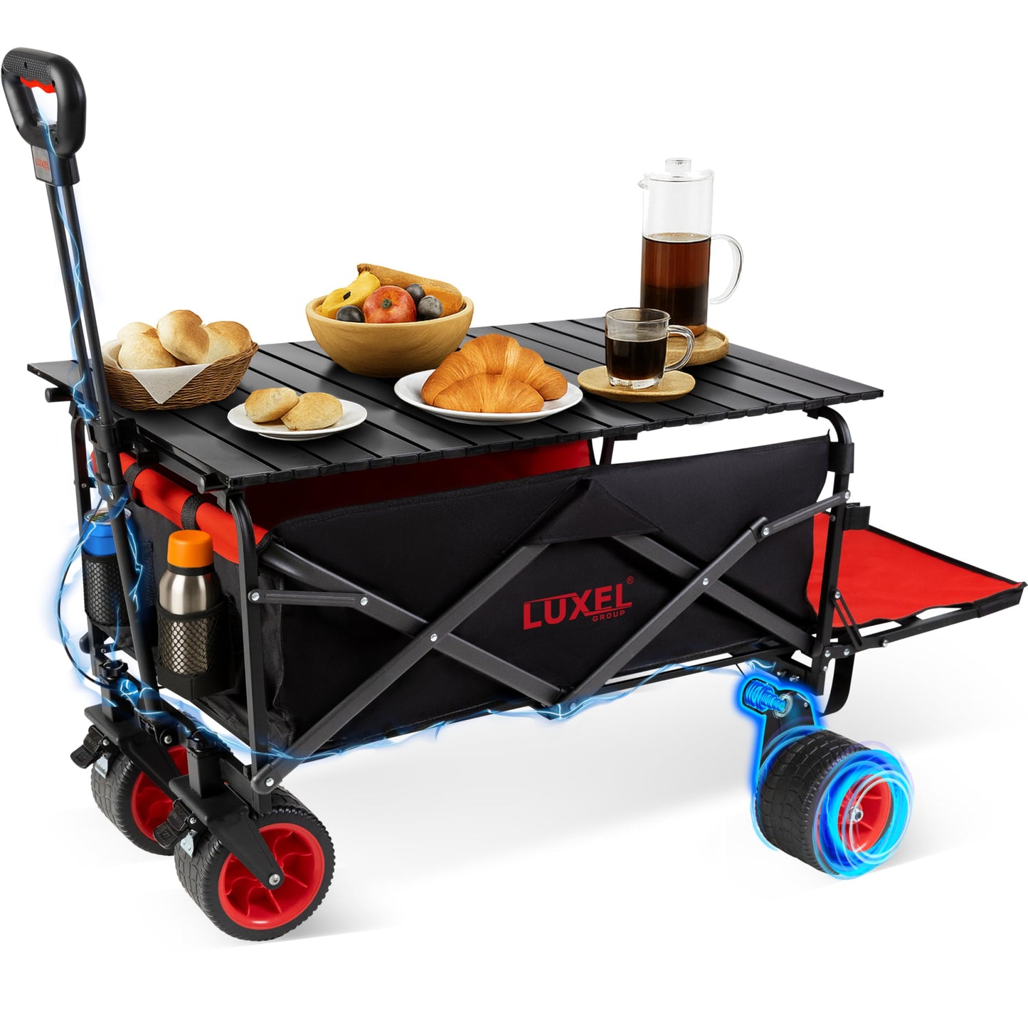 Electric Foldable Collapsible Wagon Cart Power 100W - Heavy Duty Wagons with All Terrain Wheels - with Folding Table - Beach Canvas Utility Carts, Portable for Outdoor Camping Shopping Fishing Sports