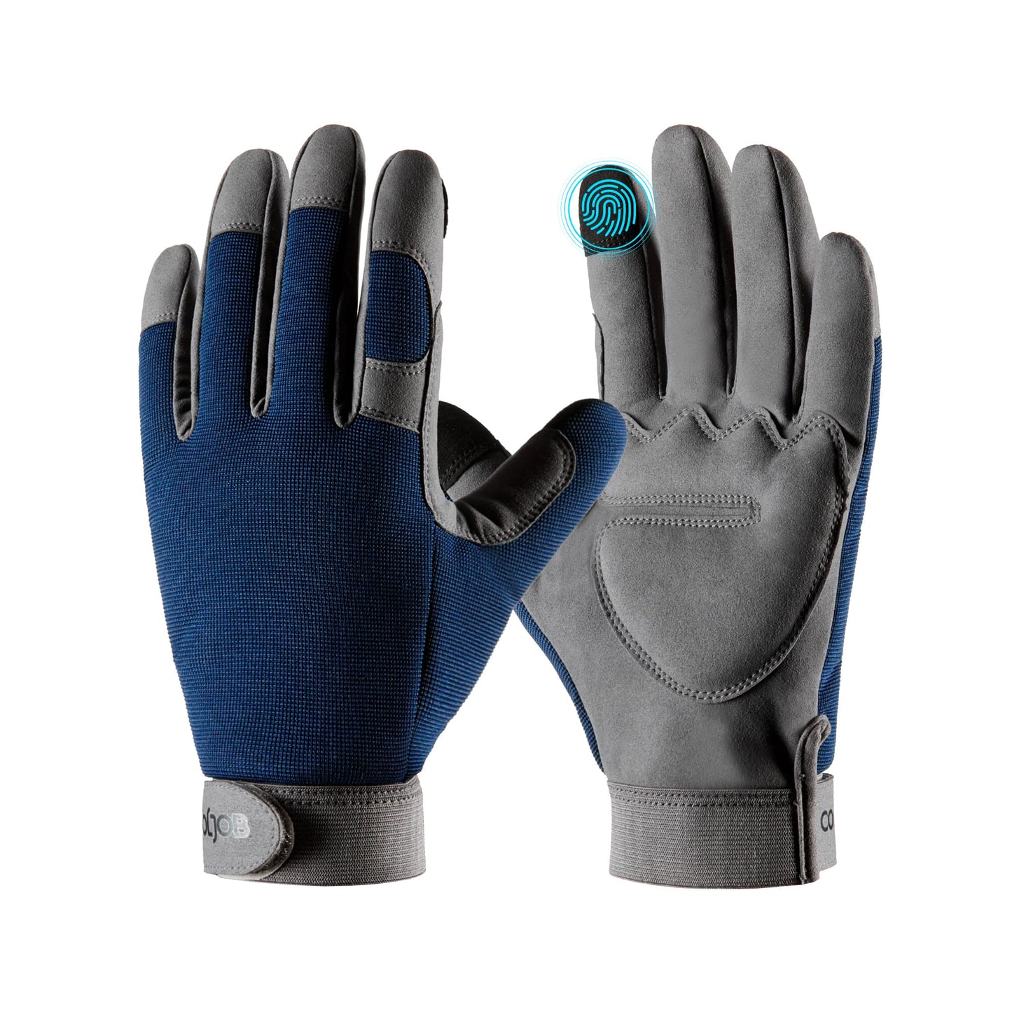 COOLJOB Thorn Proof Garden Gloves with Touchscreen Fingers for Men, Rose Pruning Work Gloves with Palm Cushion for Gardener, Farmer and Landscaper (Navy 1 Pair Large)