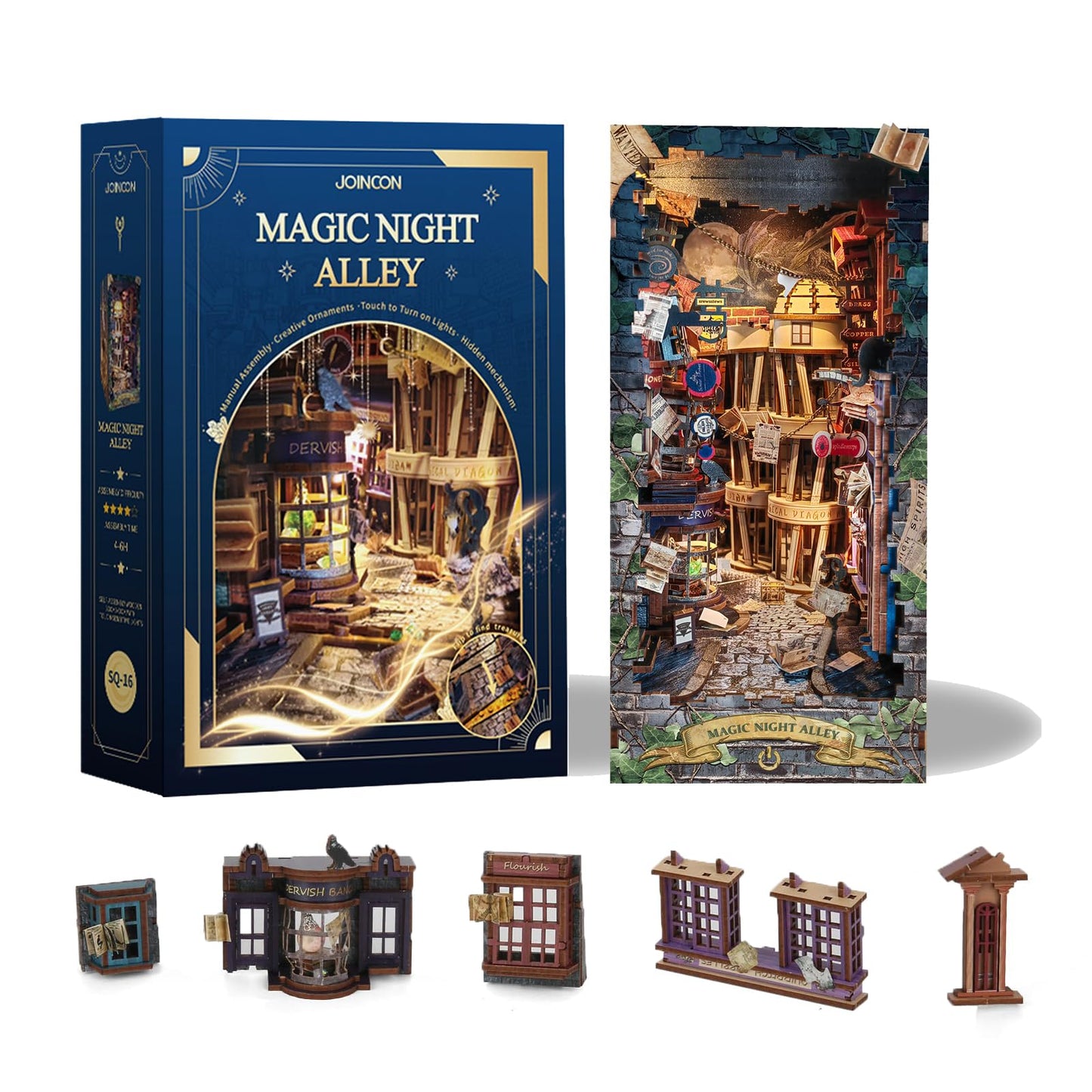 STRUCWOOD Magic Book Nook Kit - DIY Miniature House Dollhouse Kit for Adults Teens,3D Wooden Puzzle Booknook Bookshelf Insert Decor,Gifts for Family Friends -Magic Night Alley(SQ-16)