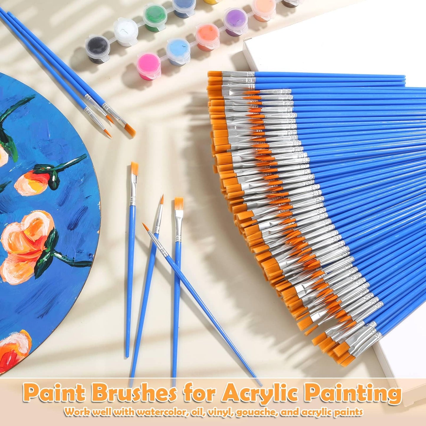 240 Pcs Small Paint Brush Bulk, Flat Fine Tip Artist Paint Brushes Set, Kids Classroom Acrylic Oil Watercolor Canvas Painting Crafts Paint Brushes for Body Face Nail Festival Parties