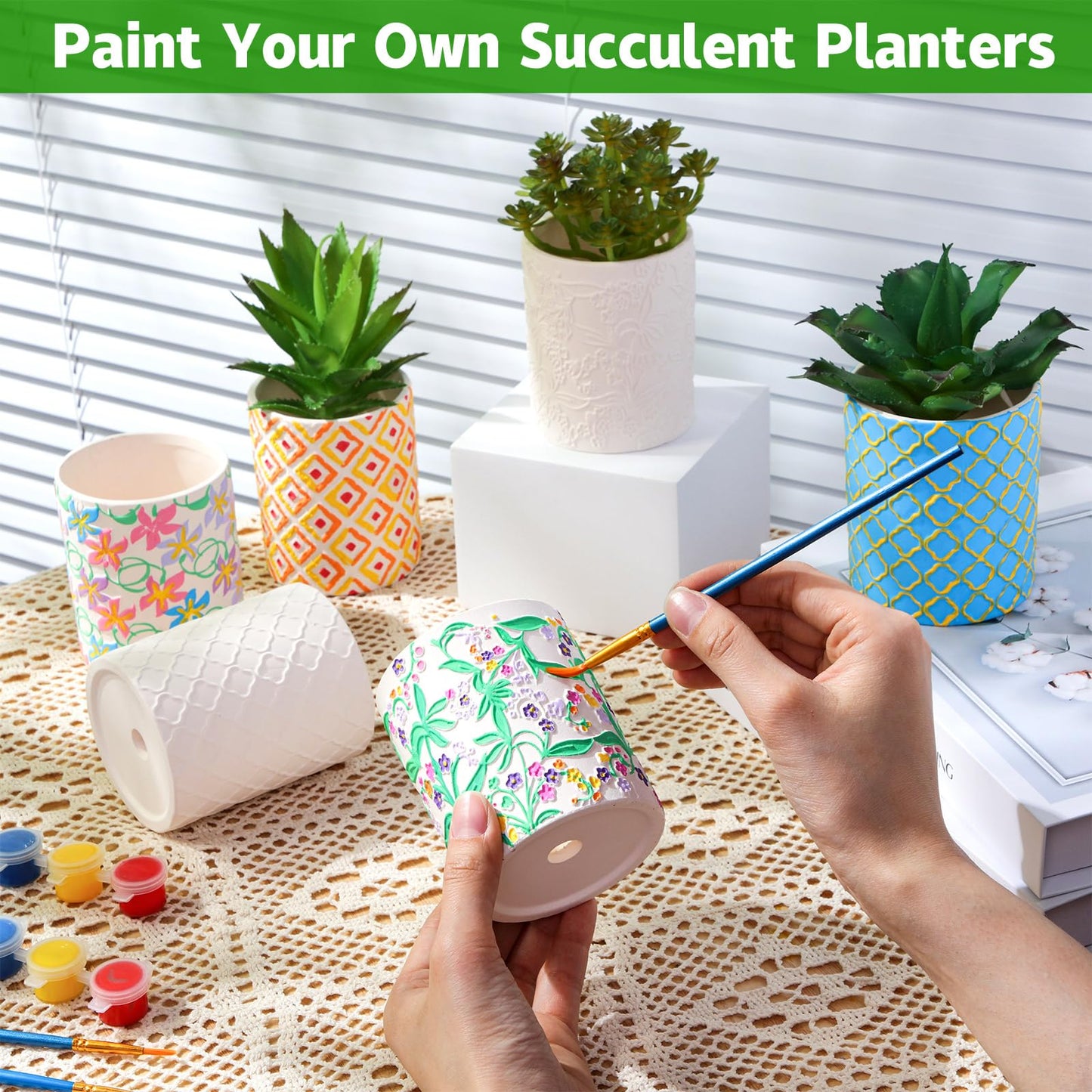 Zubebe 12 Pcs Paint Your Own Ceramic Pots Bulk Unfinished Succulent Pots Craft Kit with Drainage Hole Mini Paintable Plant Vase Ready to Paint Planter for Cactus DIY Craft (Classic)