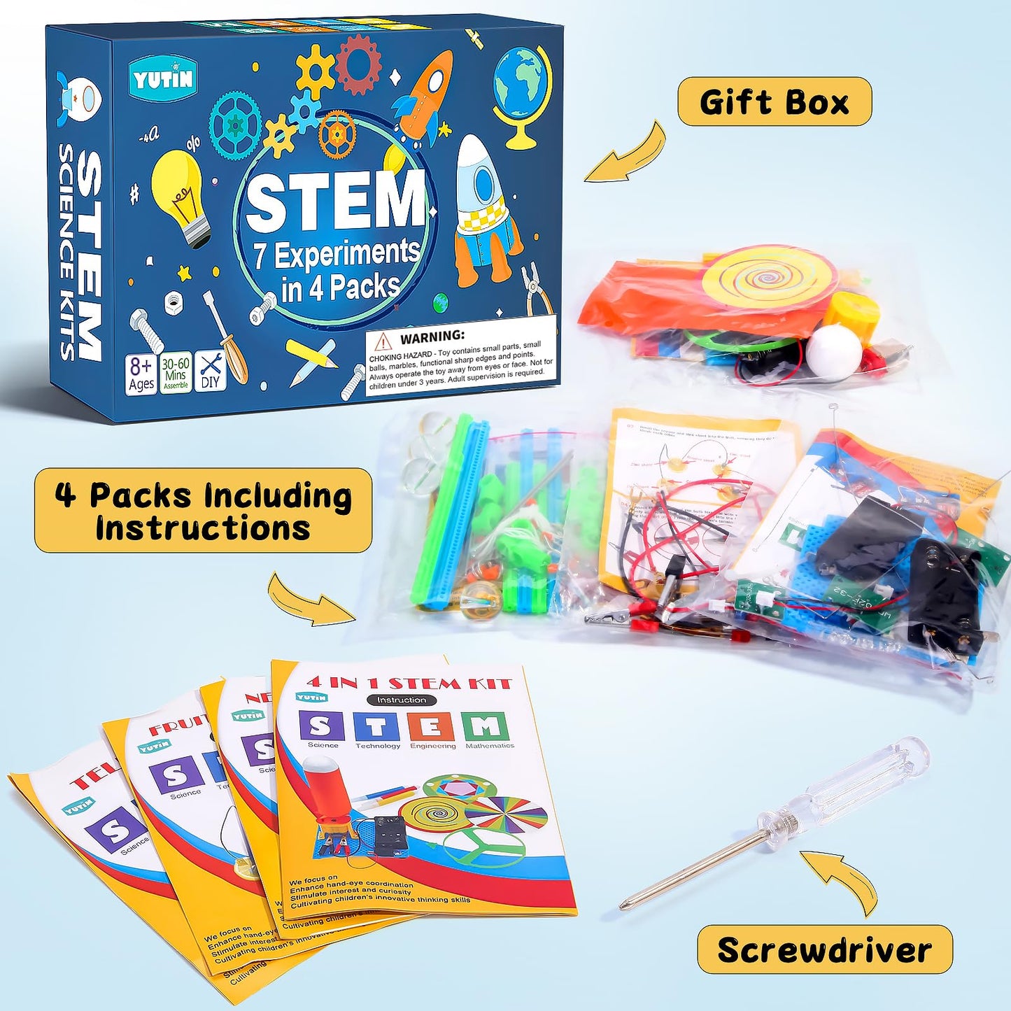 4 Set STEM Science Kits for Kids Age 8-12, 7-in-1 Science Experiments Crafts Projects Electric Motor Building Kit 8-10 9-12, STEM Toys for 8 9 10 11 13 Year Old Boys Girls Classroom Activity Gift