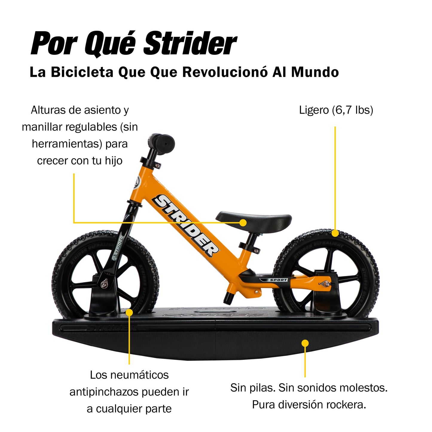 Strider Sport 2-in-1 Rocking Bike Orange - Helps Teach Baby How to Ride a Balance Bicycle - for Kids 6 Months to 4 Year s- Easy Assembly & Adjustments