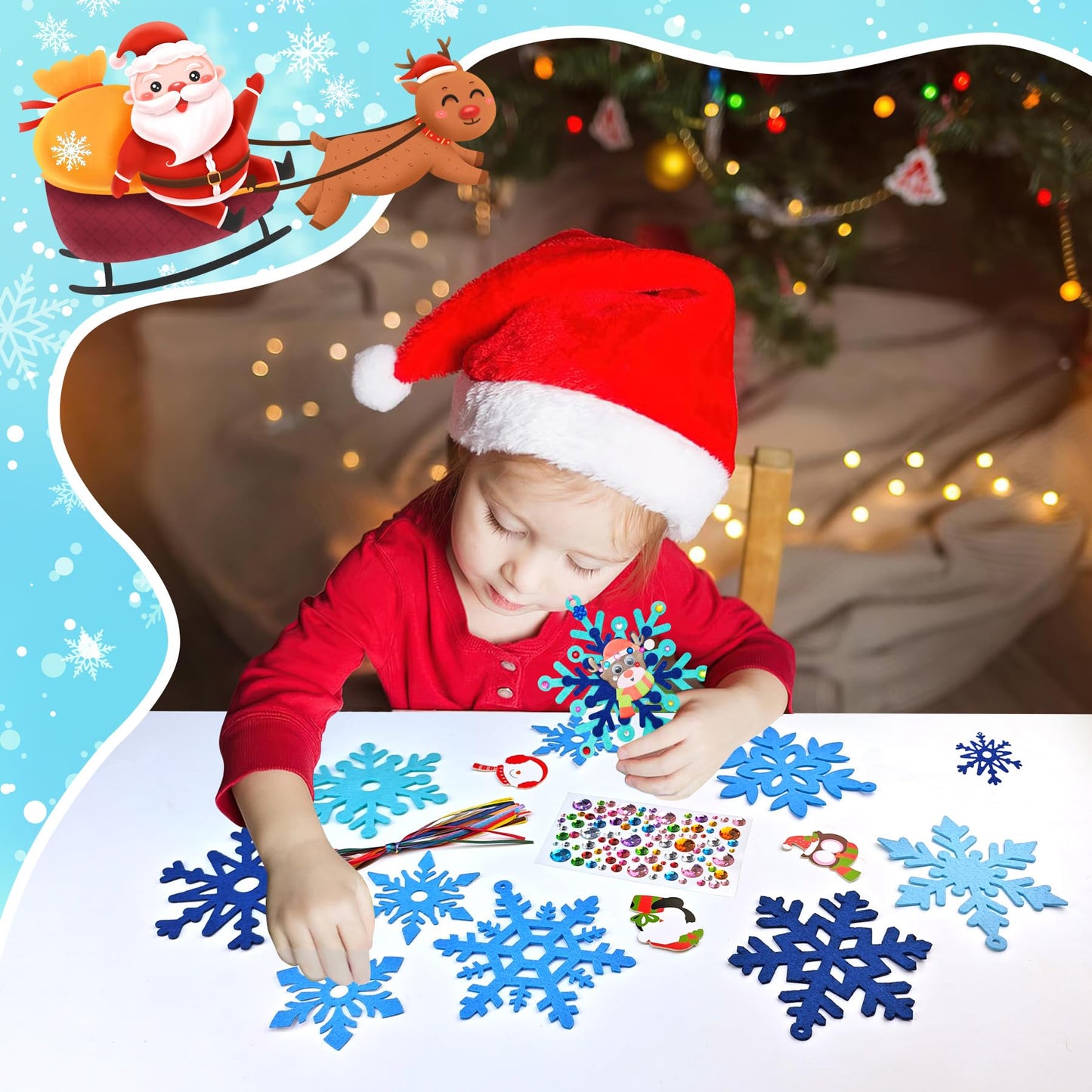 Ruicnte 24 Sets Christmas Craft Art Kits for Kids,DIY Winter Snowflake Crafts with Penguin Snowman Santa Sticker for Christmas Tree Ornaments Decoration for Home Classroom Activities Favors