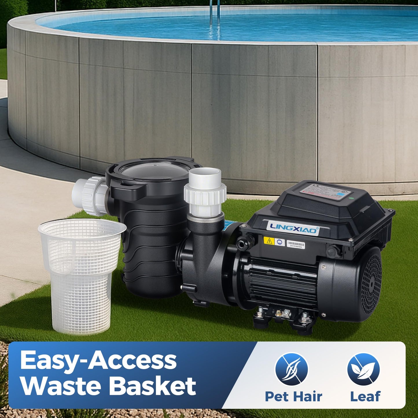 LINGXIAO Above Ground Variable Speed Pool Pum 1HP, 115V Energy Star Above Ground Pool Pump with Filter Basket, 5230GPH, Low-Noise, Energy Saving