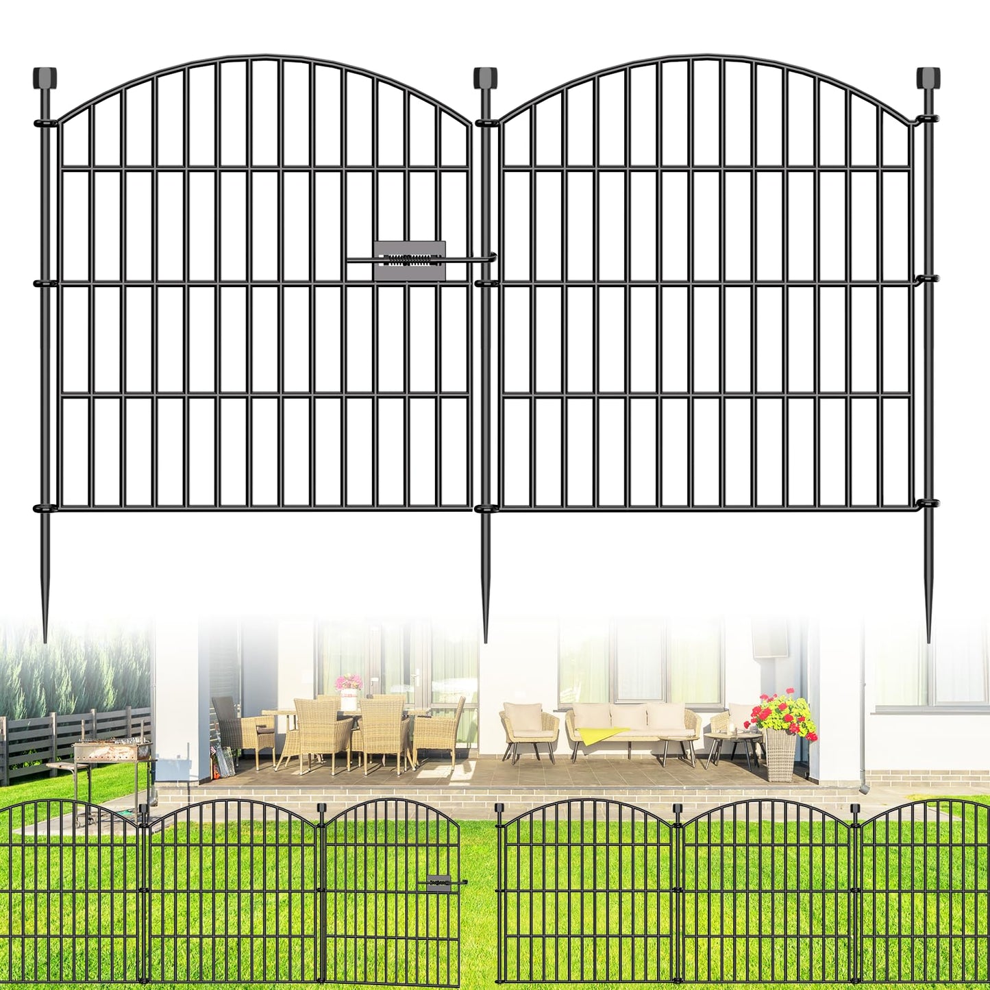 10 Panels No Dig Decorative Garden Fence with Gate - 24 in (H) x 20 ft (L) Dog Rabbits and Pets Fence Outdoor for Yard, Animal Barrier Tall Rustproof Metal Wire Fencing Border for Garden and Patio