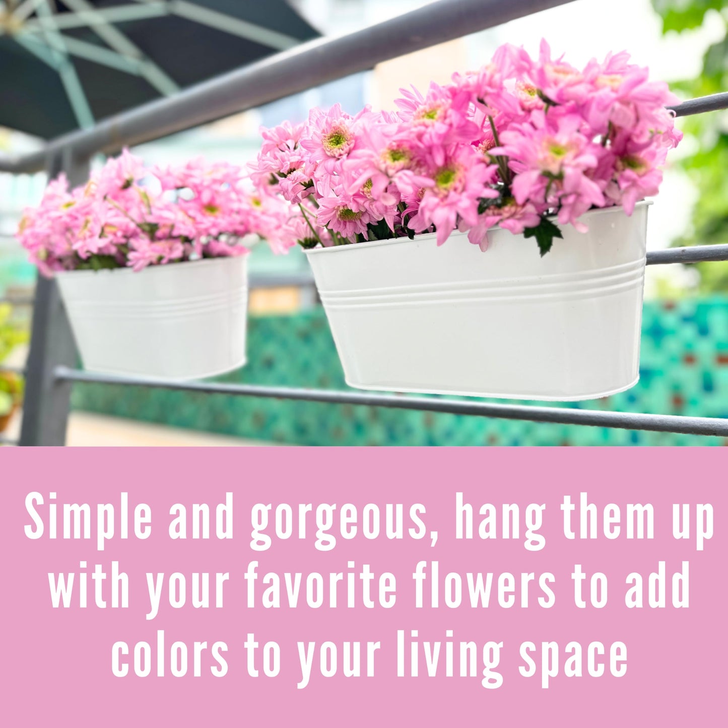 LaLaGreen 11.8 Inch Rail Planter (10-PIECE Combo Set) White Metal Outdoor Porch Railing Planters, Modern Plants Hanging Fence Balcony Gardening for Apartment Garden Style Iron Patio Flower Pots Deck