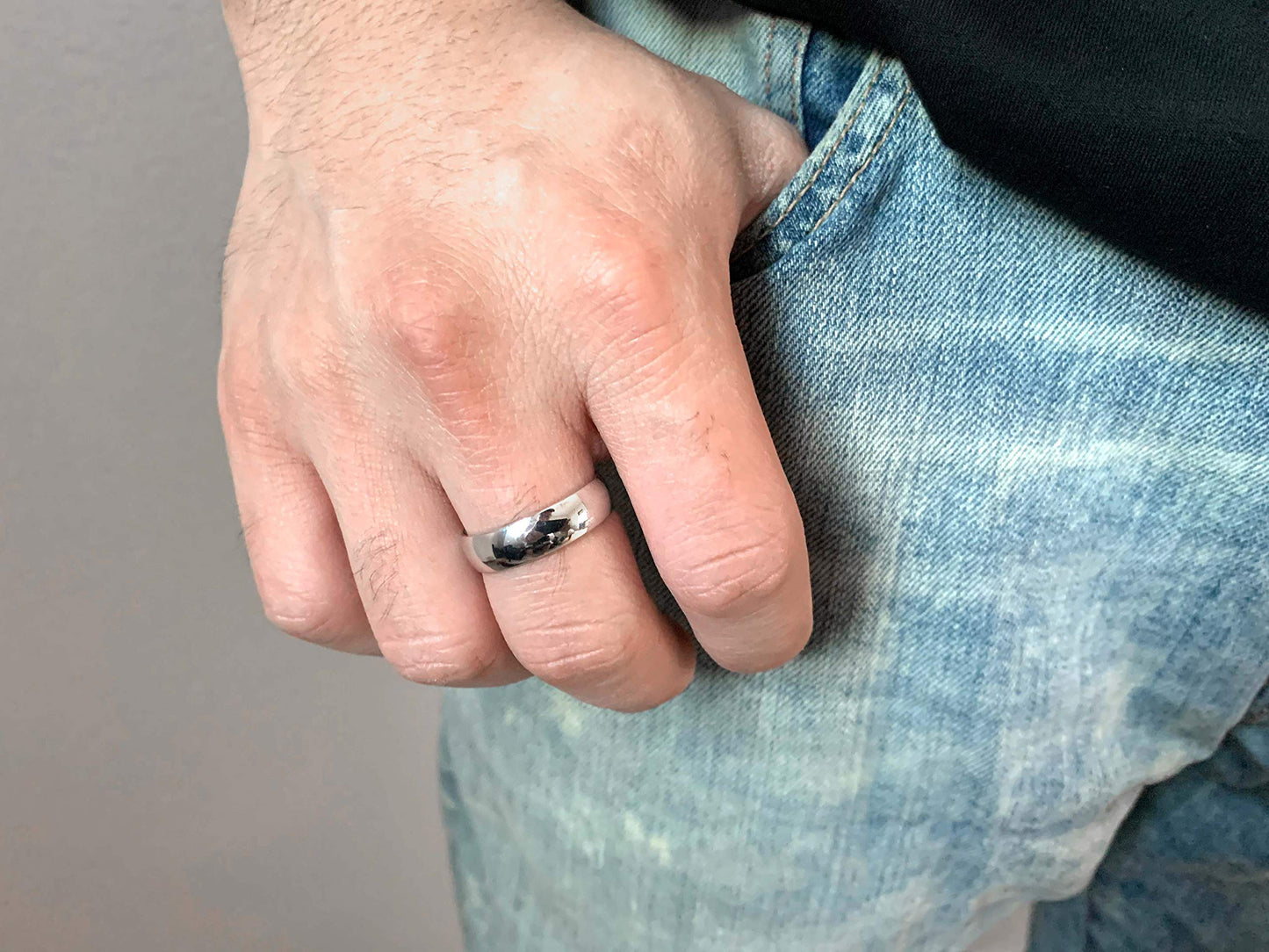 Tioneer Jewelry | Sterling Silver Plain Dome Wedding Band | Wedding Band for Women & Men | Sterling Silver Jewelry, Black, 6mm, Size 10