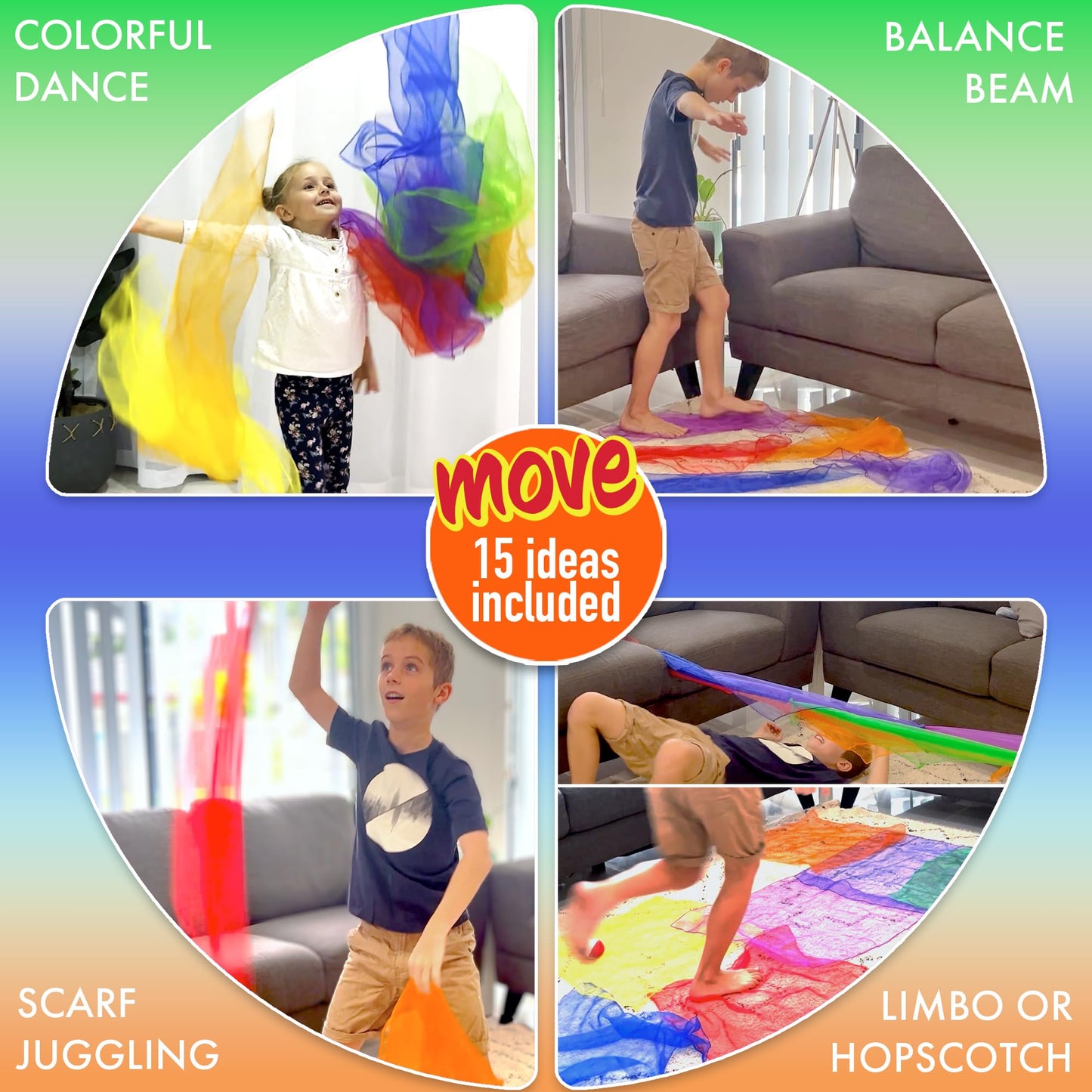 Covelico Play Scarves for Kids (14 Pack) – Montessori-Inspired Sensory Dance Scarves for Toddlers & Preschool, 7 Pairs of Music & Movement Props for Classroom, Daycare & PE, Waldorf Gross Motor Toys